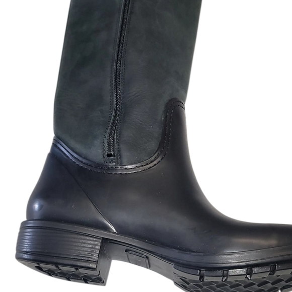 ,DUO BOOT. BLACK & GREY LEATHER Knee-High  HEAVY DUTY Rain Boots, Size 7.5  NEW - Picture 4 of 16